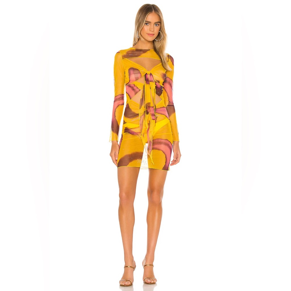 Kim Shui SwirlPrint Mesh Tie Mini Dress